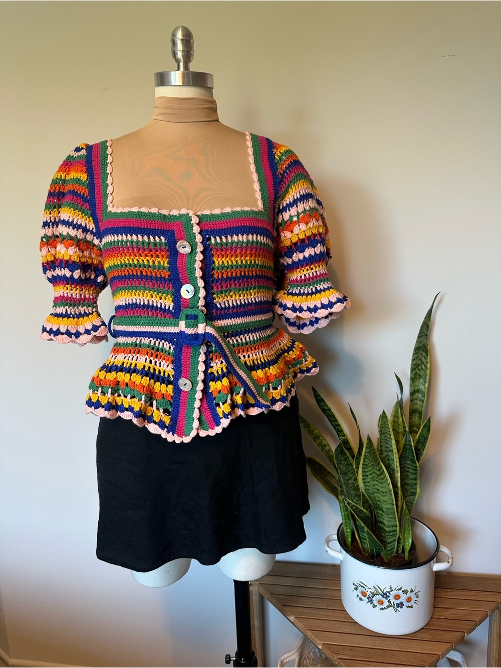 FARM Rio Multi Stitches Crochet Belted Top NWT S - Picture 2 of 12